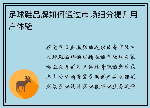 足球鞋品牌如何通过市场细分提升用户体验